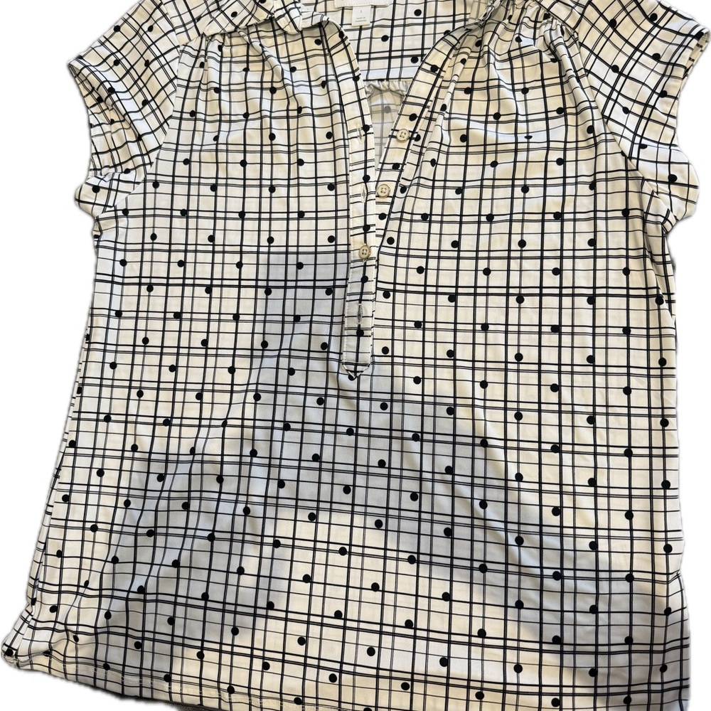 Charter Club Black and White Grid Blouse